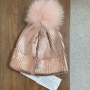 Adrienne Landau Metallic Beanie with Pom Pom